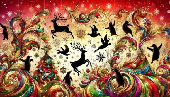 Christmas Animals in Motion: Festive Digital Illustration Suite