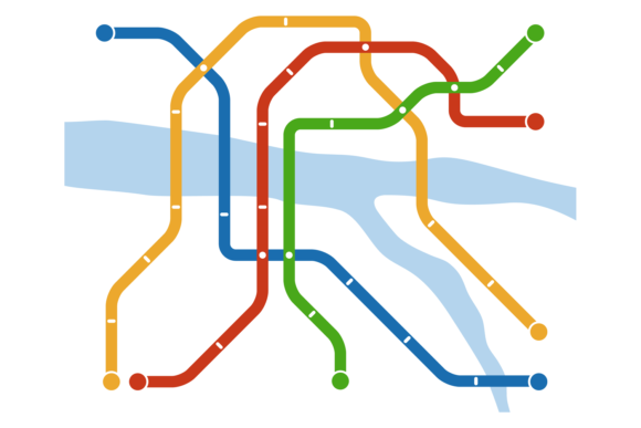 Color Routes Map. Transport Motion City: A Modern Typeface for Dynamic Branding